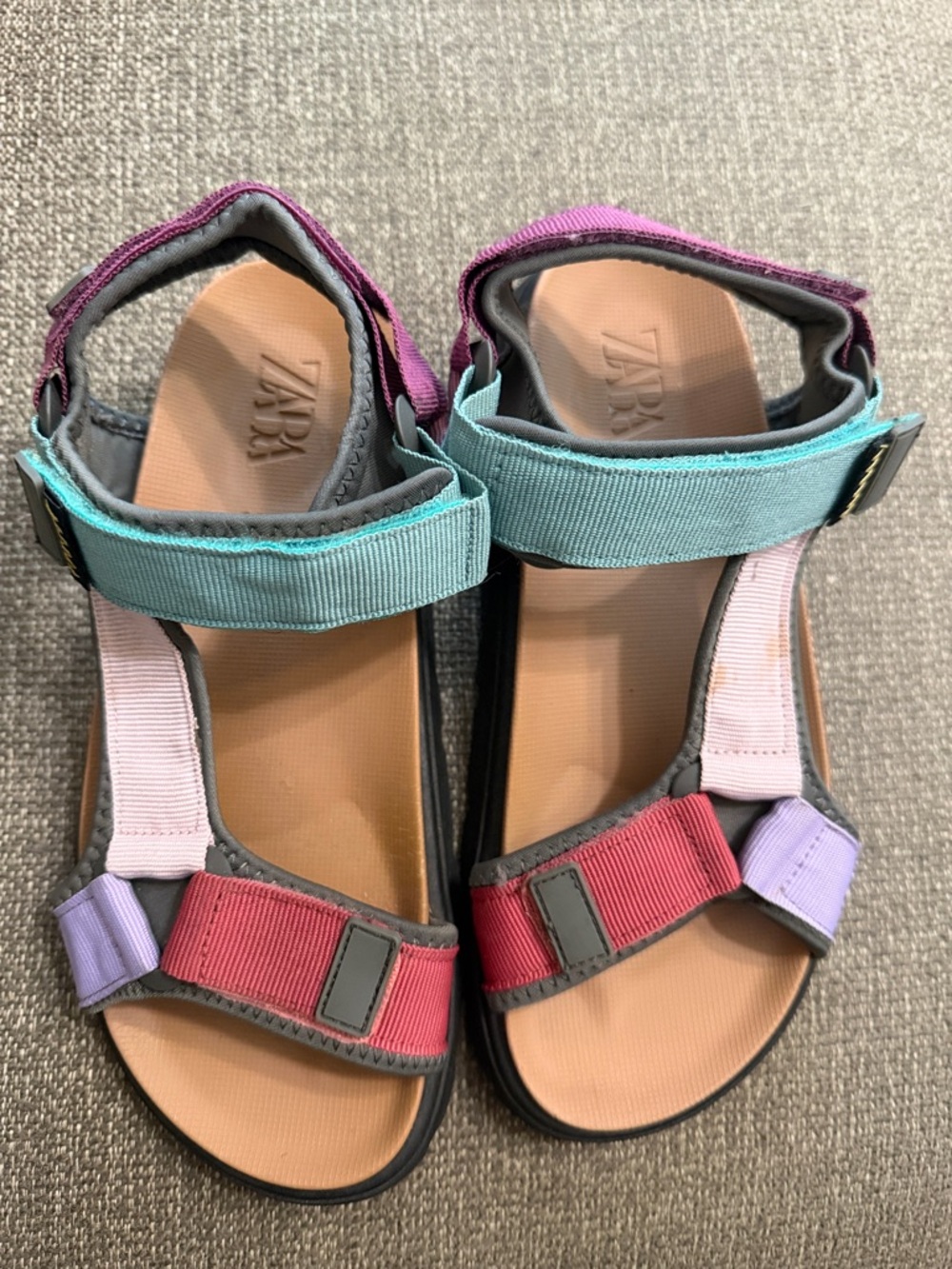 ZARA SZ 37 - Colorblock Women's Sport Sandals - Teal, Pink & Lavender